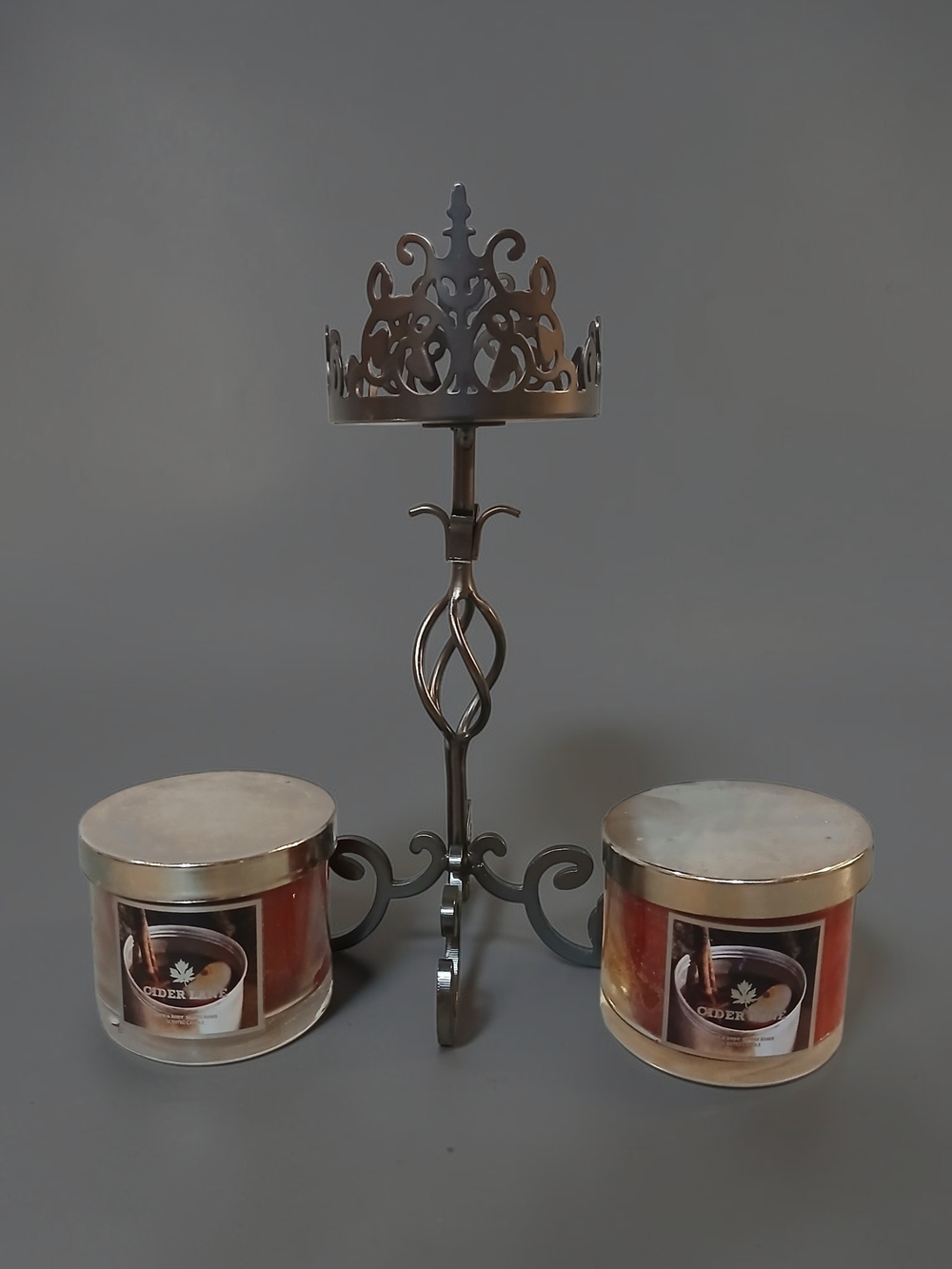 Metal Crown Candle Holder with Bronze Finish With Two Cider Lane Mini Candles
